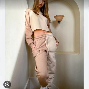 Bershka Bi-Color Slogan Oversized Jogger Co-Ord Beige Size Medium NWT